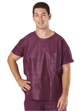 Medline Unisex Scrub Shirt with Round Neck Disposable, red Size XL, Case of 30